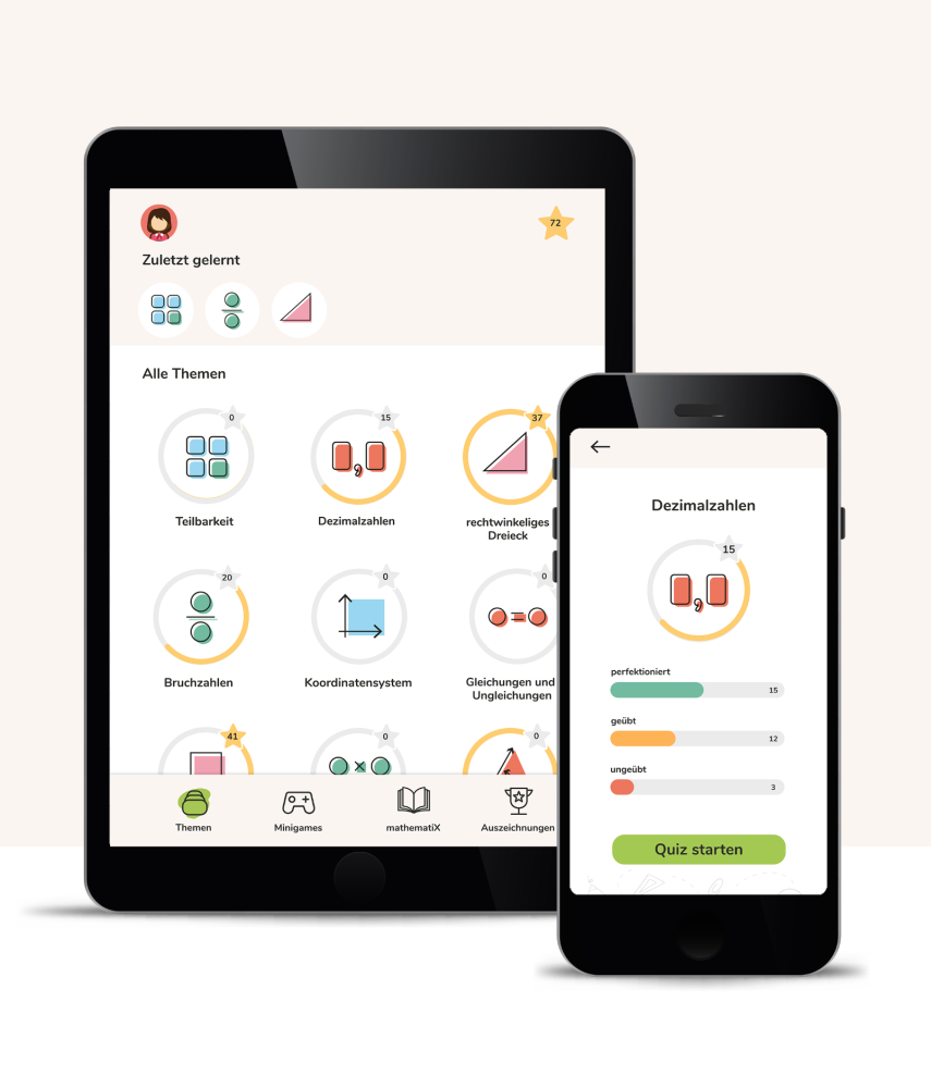 Lern-App MatheArena Junior auf Tablet und Smartphone